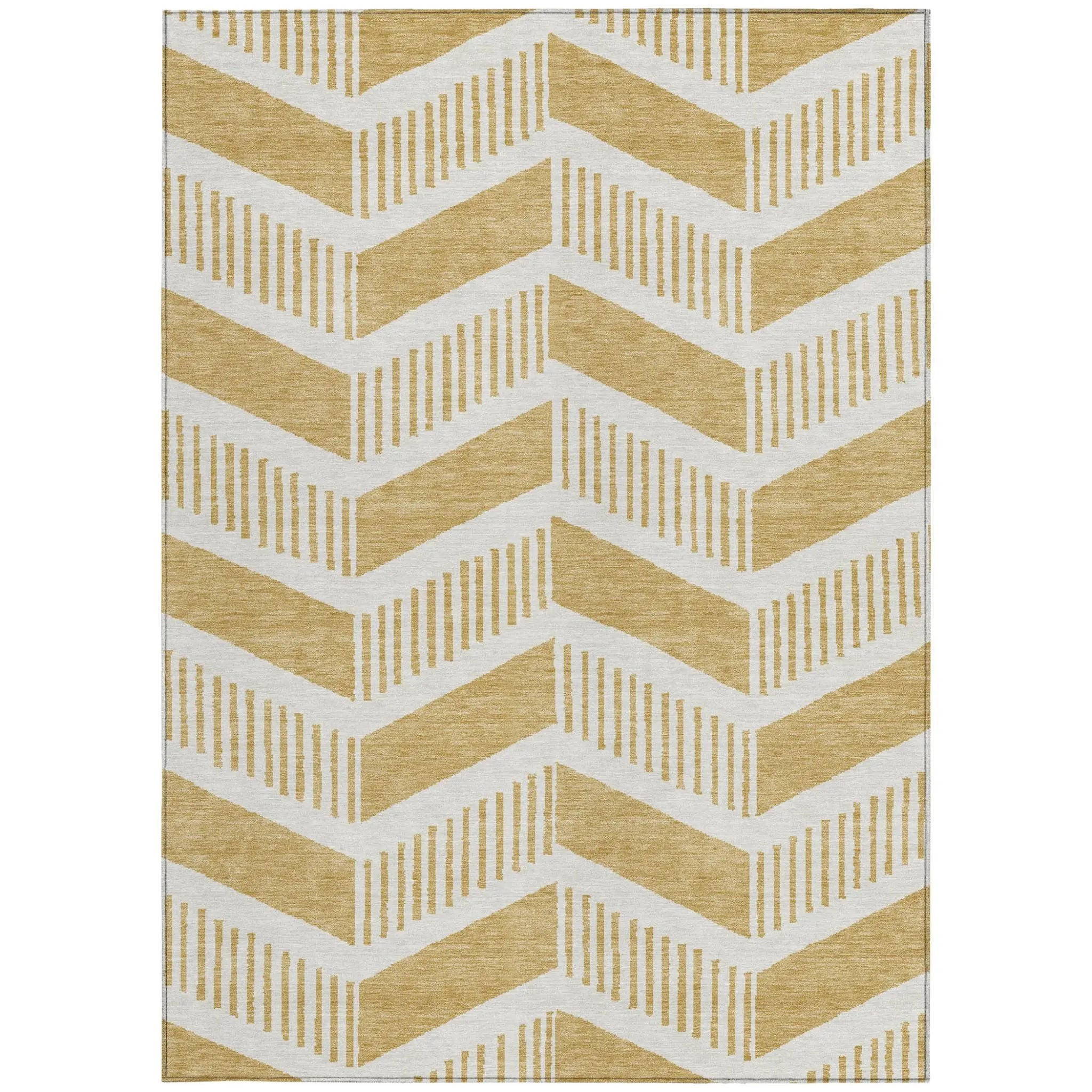 8' X 10' Gold And Linen Geometric Washable Indoor Outdoor Area Rug Homeroots Outdoor