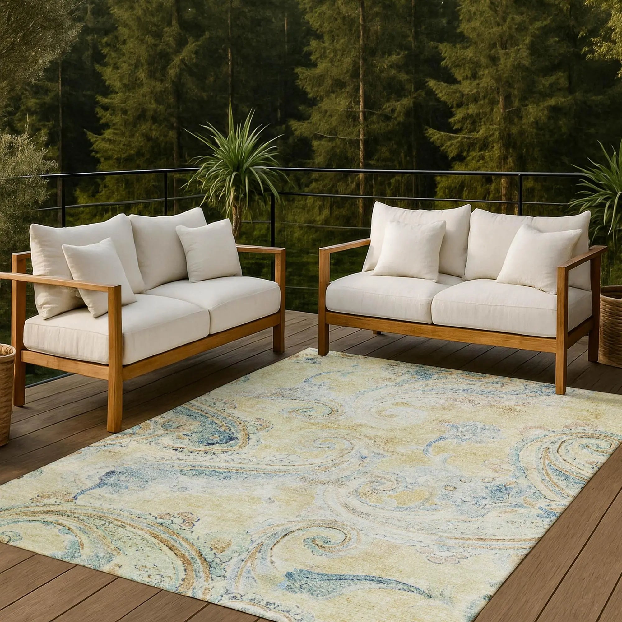 8' X 10' Gold And Mint Green Paisley Washable Indoor Outdoor Area Rug Homeroots Outdoor
