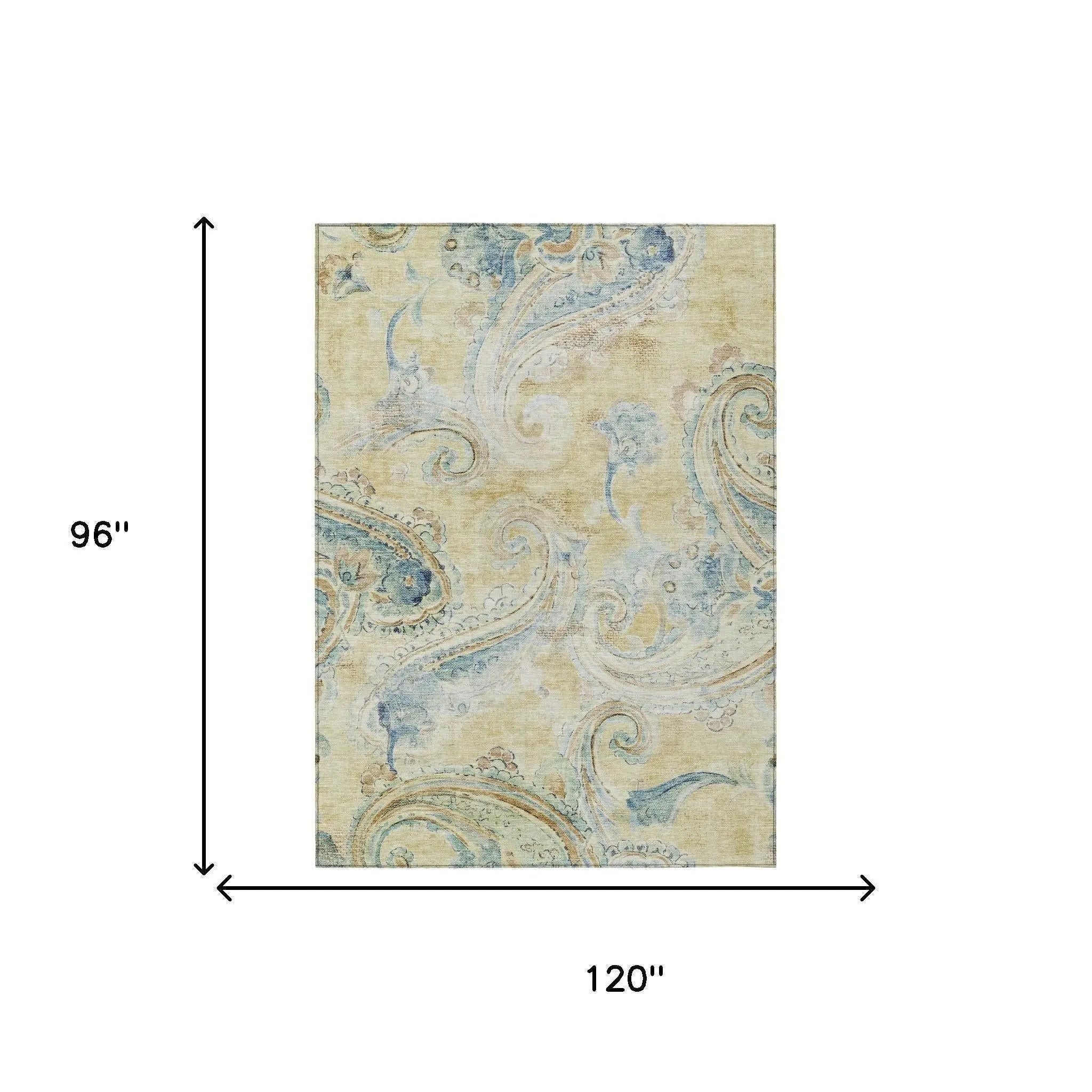 8' X 10' Gold And Mint Green Paisley Washable Indoor Outdoor Area Rug Homeroots Outdoor