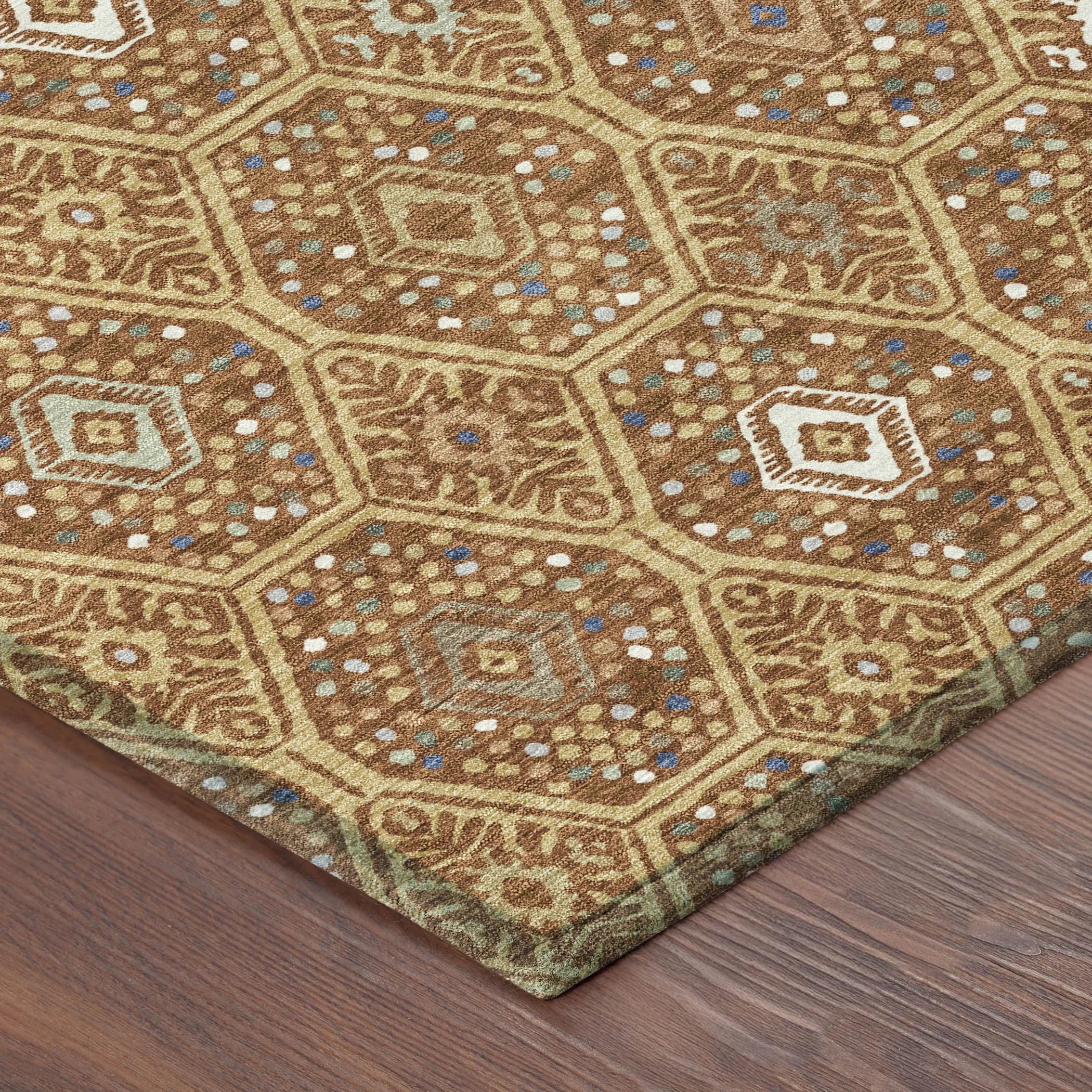8' X 10' Gold And Orange Geometric Washable Indoor Outdoor Area Rug Homeroots Outdoor