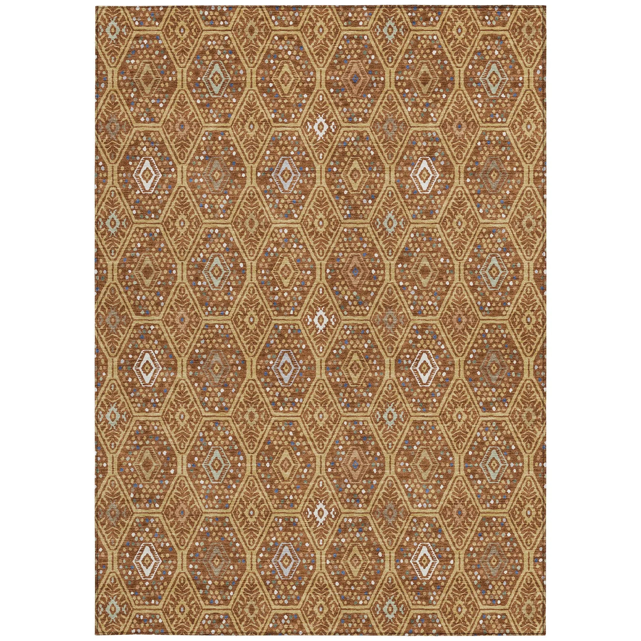 8' X 10' Gold And Orange Geometric Washable Indoor Outdoor Area Rug Homeroots Outdoor