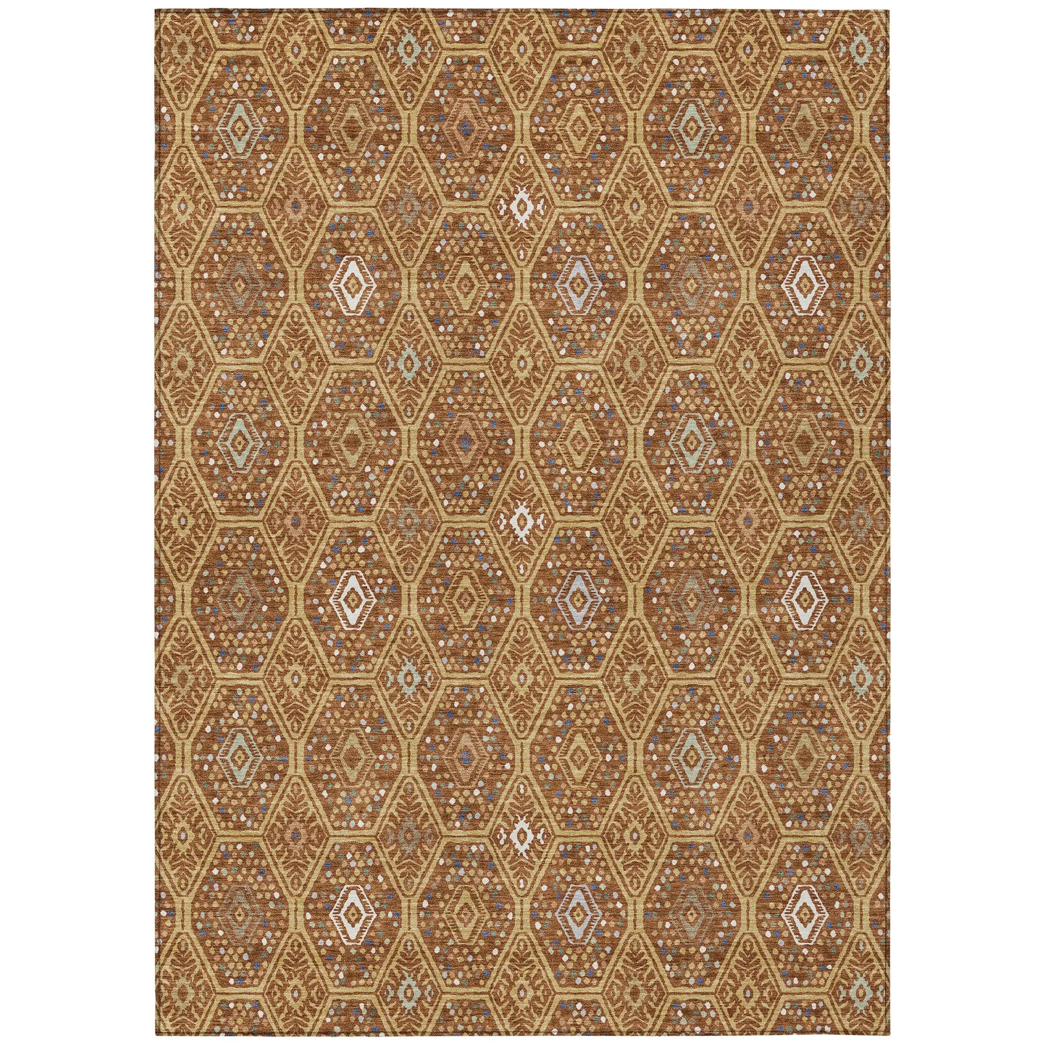 8' X 10' Gold And Orange Geometric Washable Indoor Outdoor Area Rug Homeroots Outdoor
