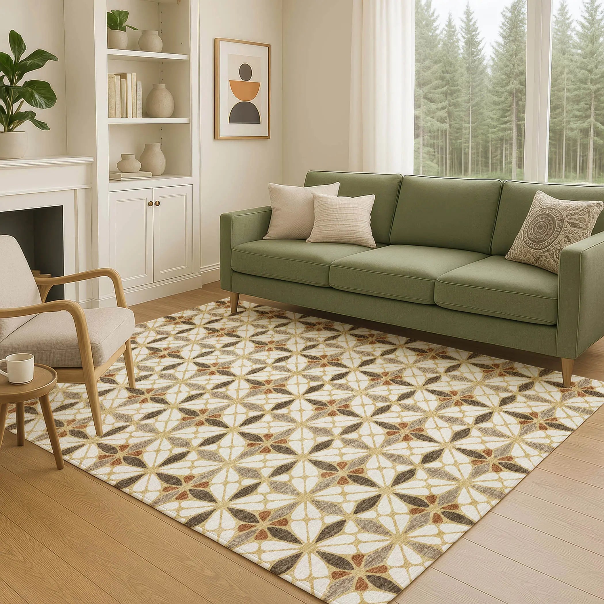 8' X 10' Gold And Orange Geometric Washable Indoor Outdoor Area Rug Homeroots Outdoor