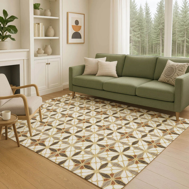 8' X 10' Gold And Orange Geometric Washable Indoor Outdoor Area Rug Homeroots Outdoor