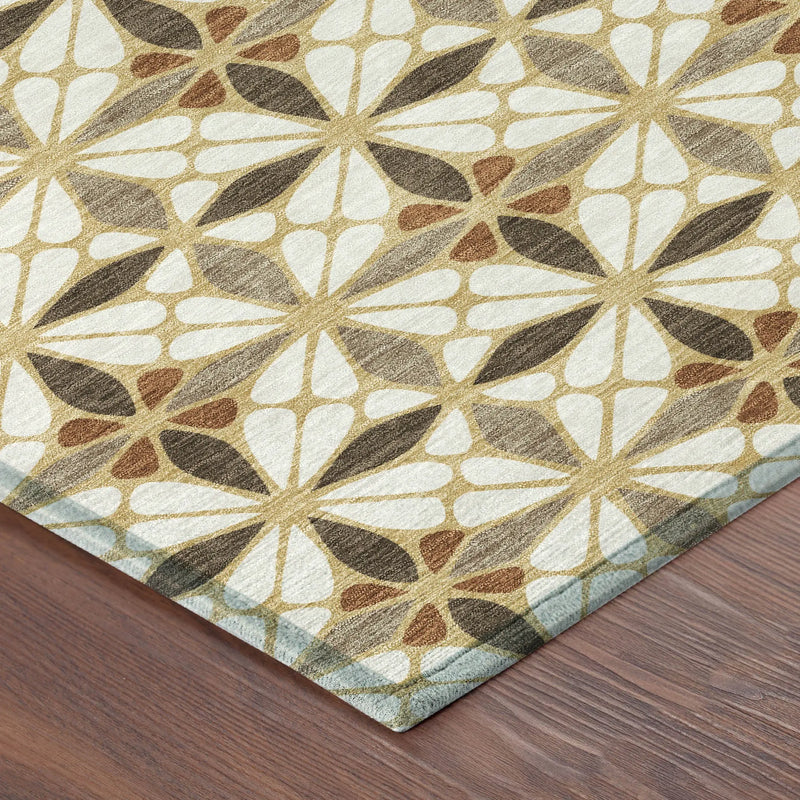 8' X 10' Gold And Orange Geometric Washable Indoor Outdoor Area Rug Homeroots Outdoor