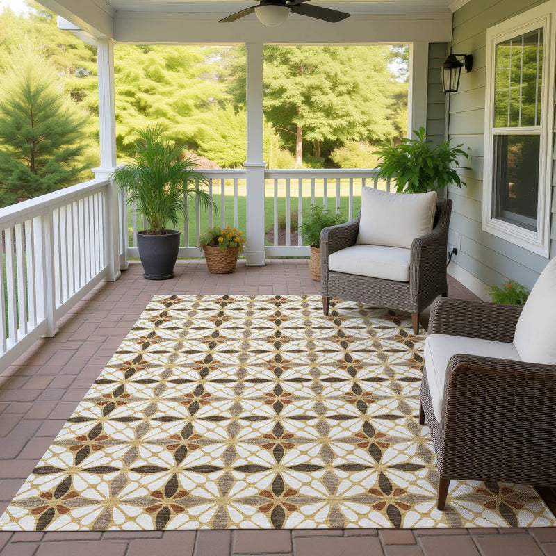 8' X 10' Gold And Orange Geometric Washable Indoor Outdoor Area Rug Homeroots Outdoor