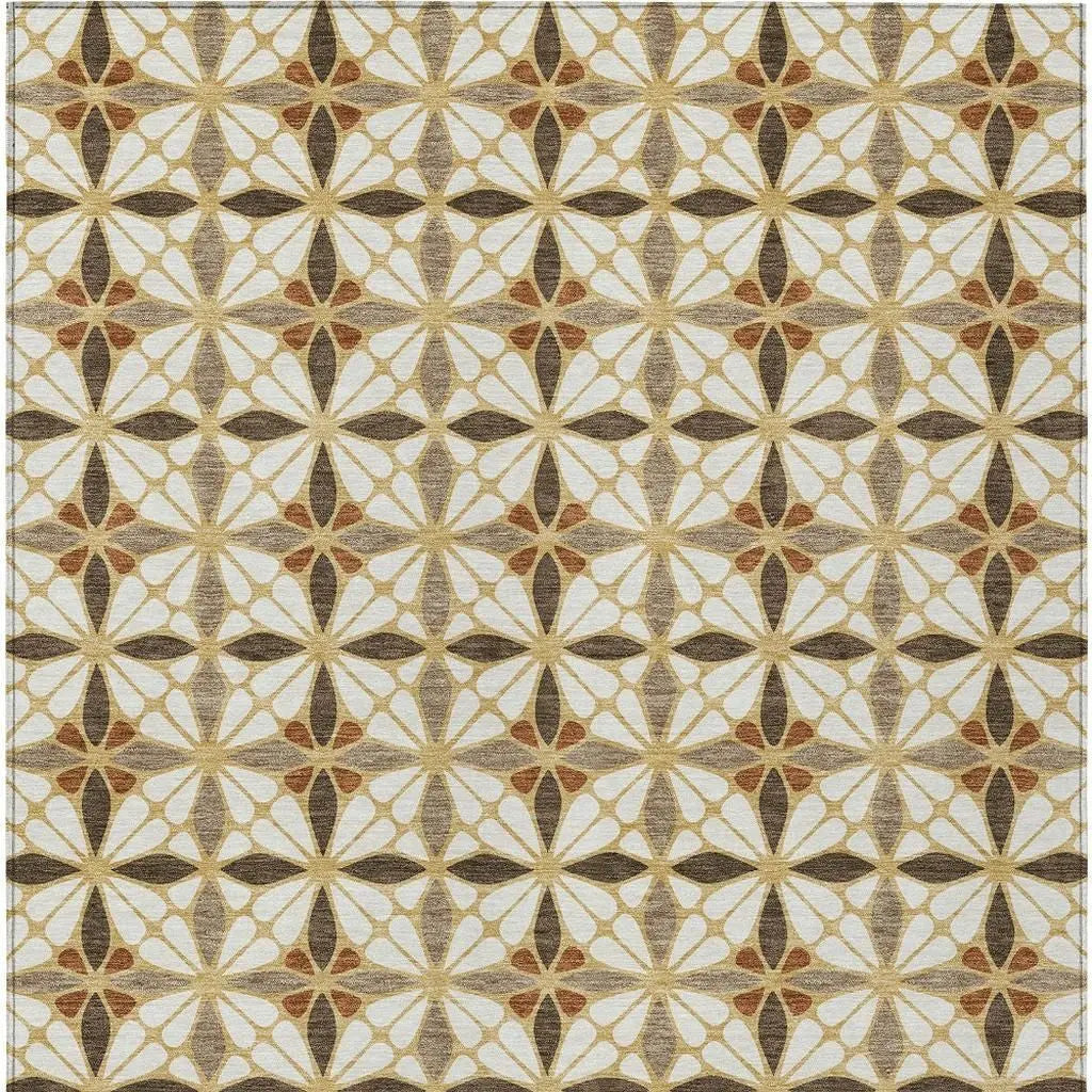 8' X 10' Gold And Orange Geometric Washable Indoor Outdoor Area Rug Homeroots Outdoor