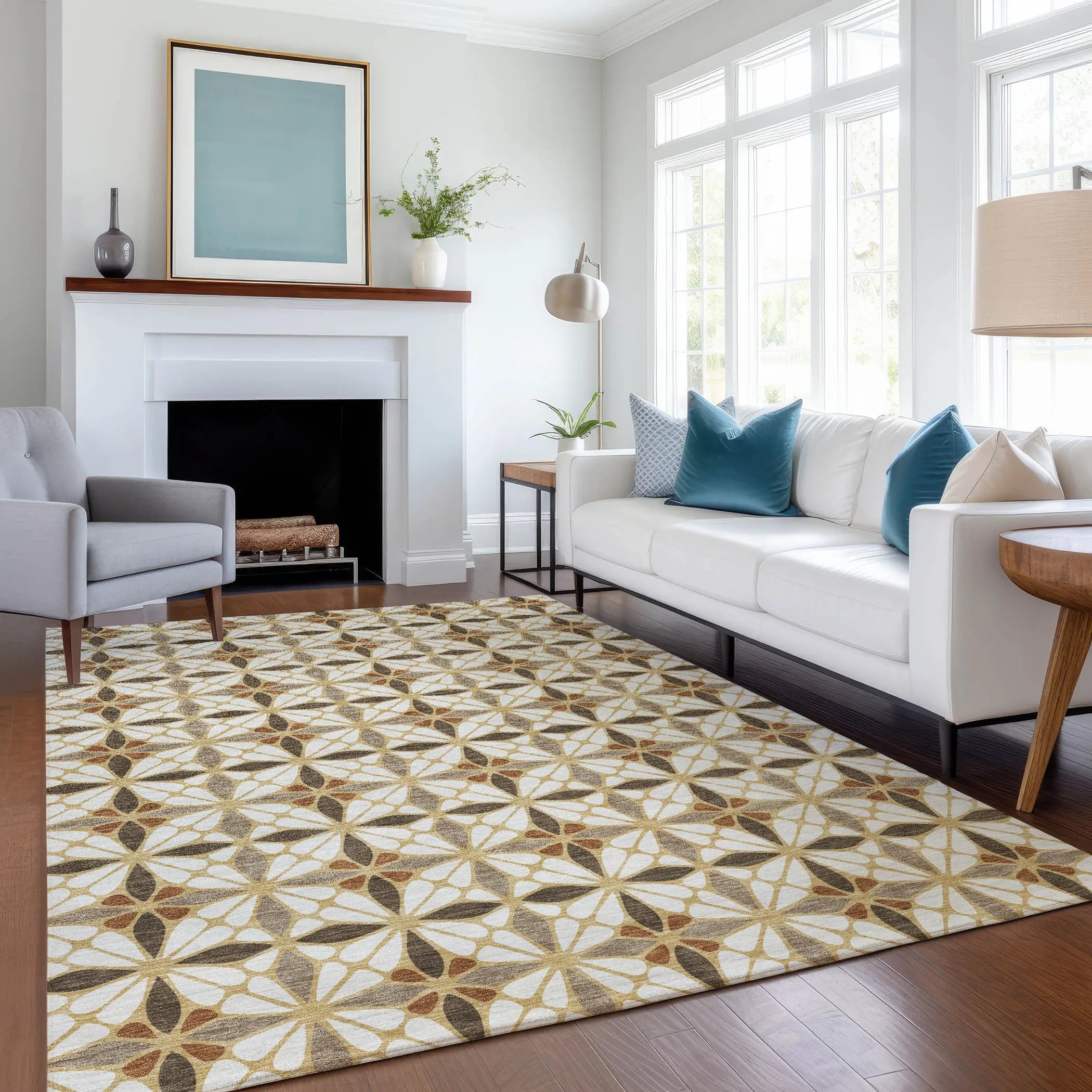 8' X 10' Gold And Orange Geometric Washable Indoor Outdoor Area Rug Homeroots Outdoor