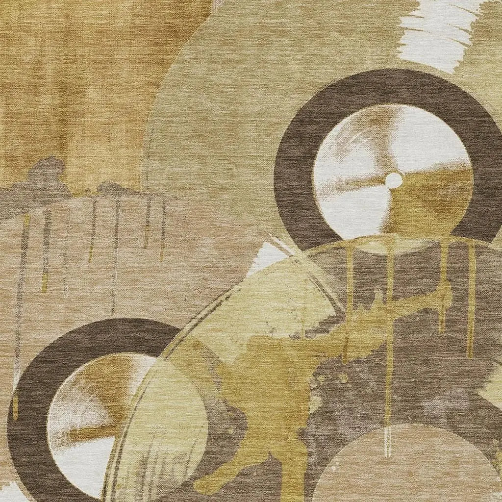 8' X 10' Gold And Saffron Geometric Washable Indoor Outdoor Area Rug Homeroots Outdoor