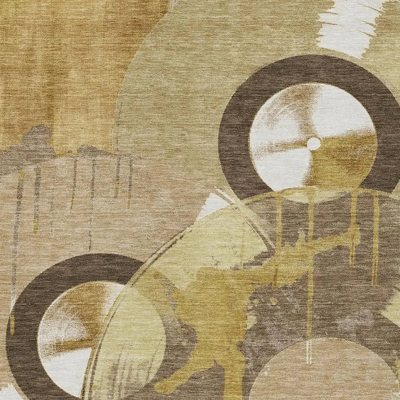 8' X 10' Gold And Saffron Geometric Washable Indoor Outdoor Area Rug Homeroots Outdoor