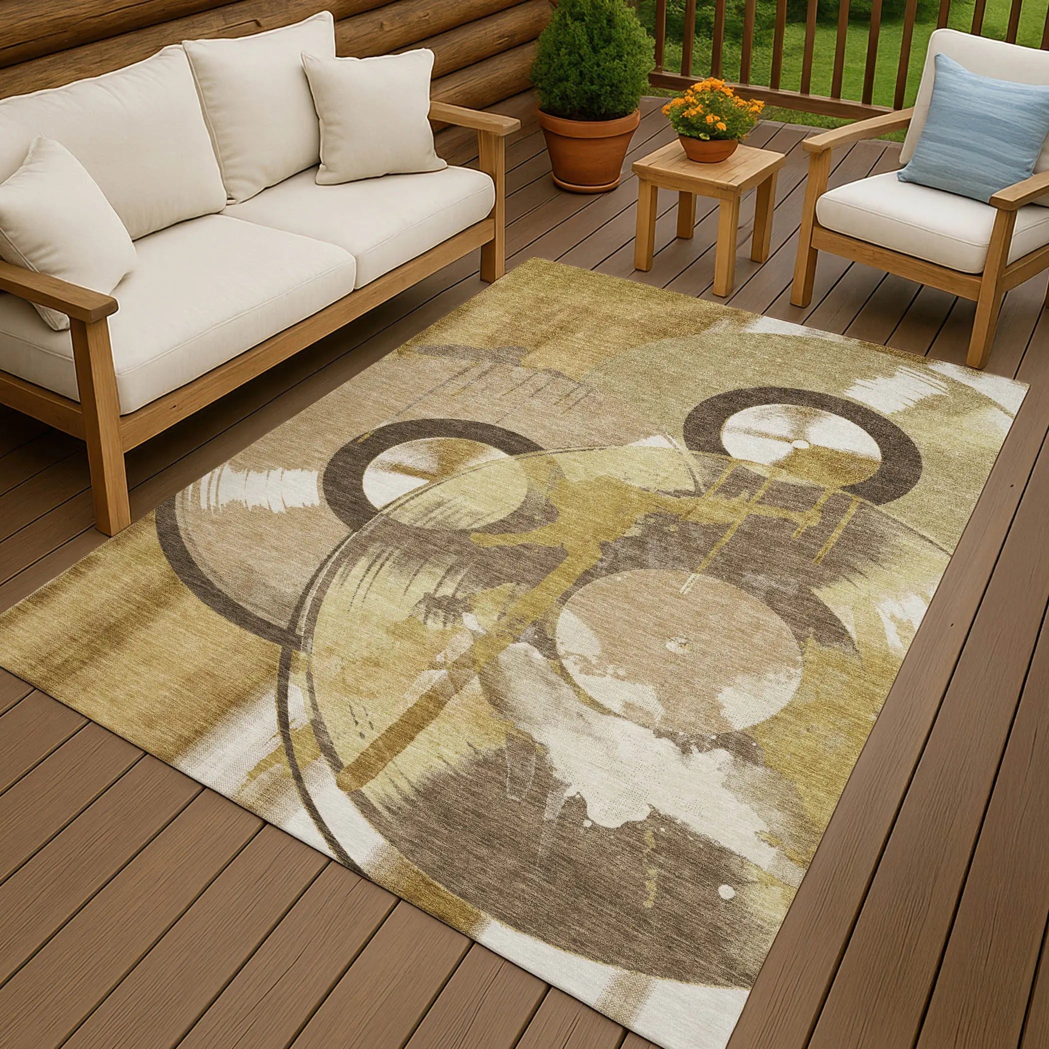 8' X 10' Gold And Saffron Geometric Washable Indoor Outdoor Area Rug Homeroots Outdoor