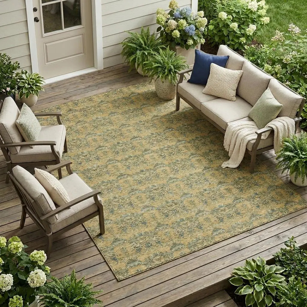 8' X 10' Gold And Silver Floral Washable Indoor Outdoor Area Rug Homeroots Outdoor