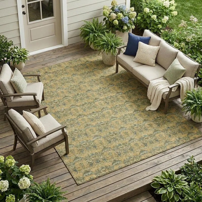 8' X 10' Gold And Silver Floral Washable Indoor Outdoor Area Rug Homeroots Outdoor