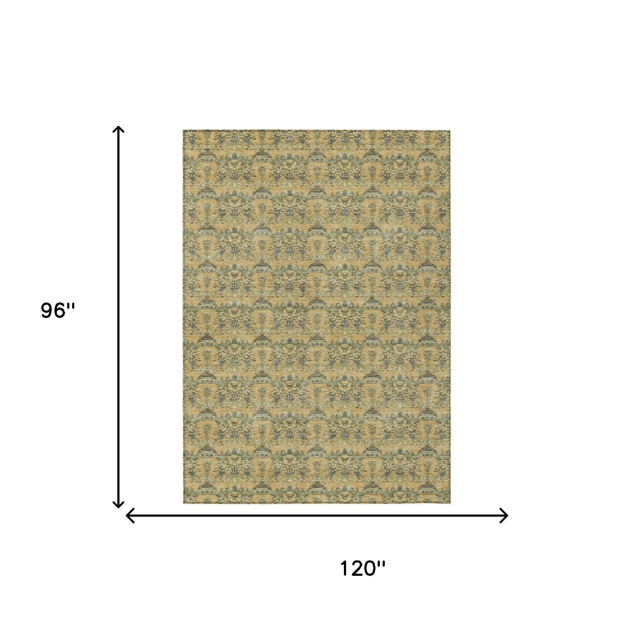 8' X 10' Gold And Silver Floral Washable Indoor Outdoor Area Rug Homeroots Outdoor