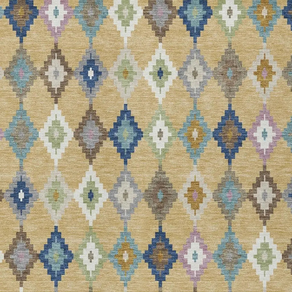 8' X 10' Gold And Teal Blue Aztec Washable Indoor Outdoor Area Rug Homeroots Outdoor