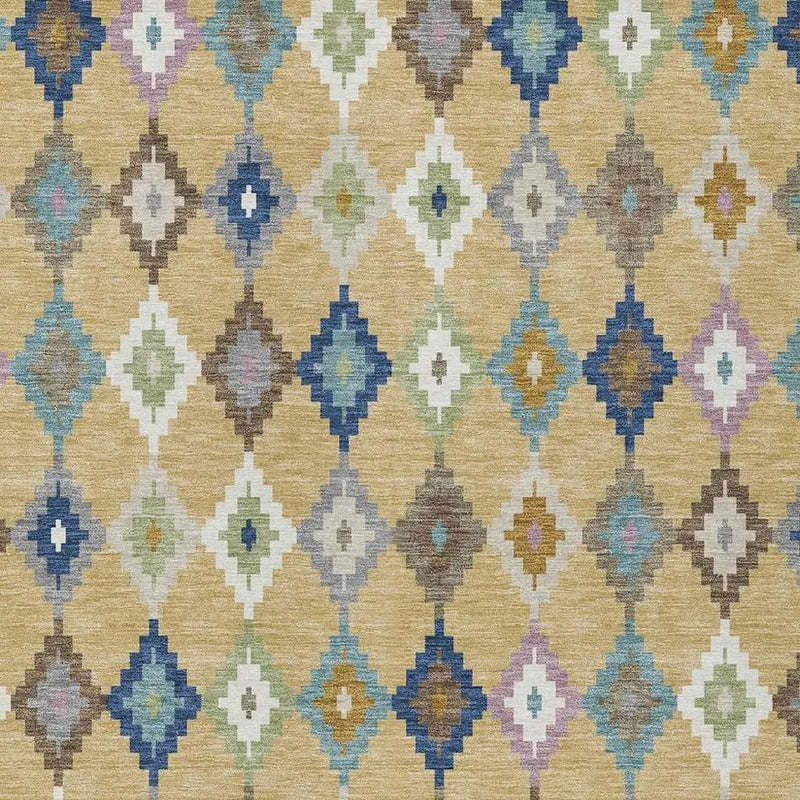 8' X 10' Gold And Teal Blue Aztec Washable Indoor Outdoor Area Rug Homeroots Outdoor