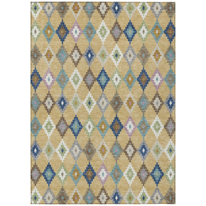 8' X 10' Gold And Teal Blue Aztec Washable Indoor Outdoor Area Rug Homeroots Outdoor