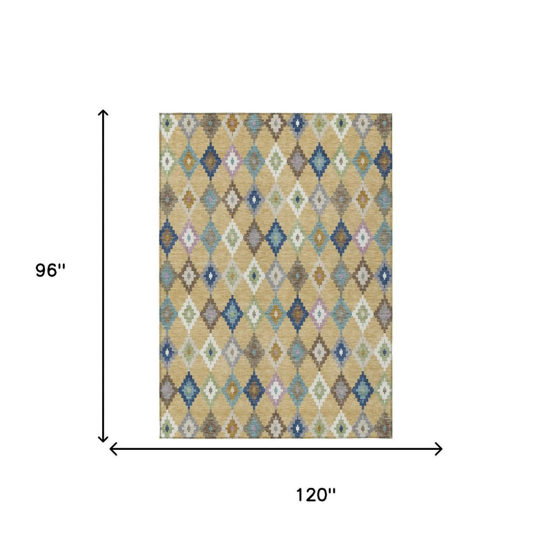 8' X 10' Gold And Teal Blue Aztec Washable Indoor Outdoor Area Rug Homeroots Outdoor