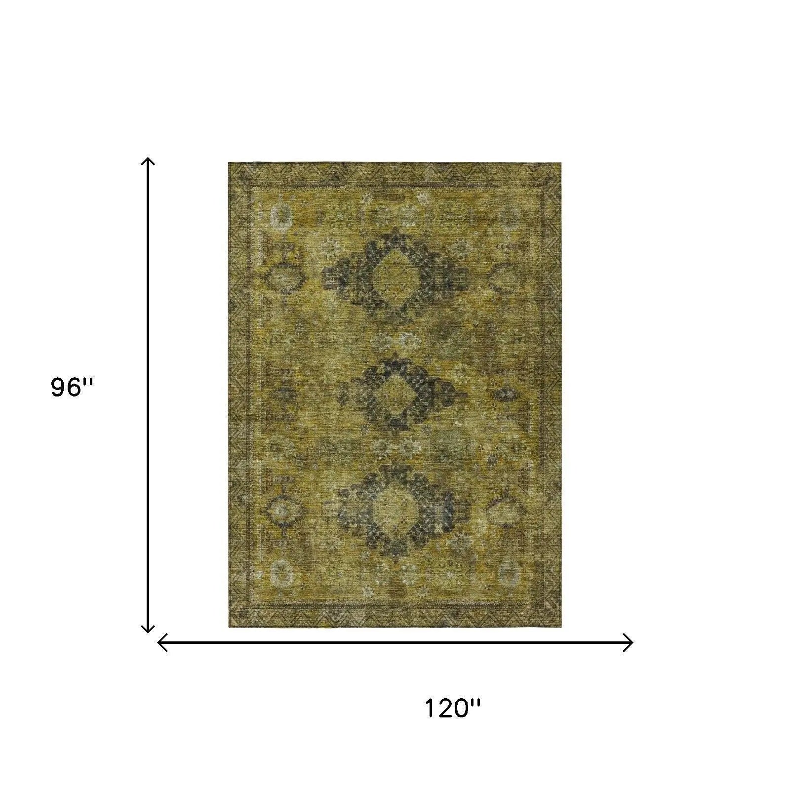 8' X 10' Gold And Walnut Oriental Washable Indoor Outdoor Area Rug Homeroots Outdoor
