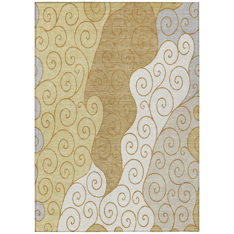 8' X 10' Gold And Wheat Abstract Washable Indoor Outdoor Area Rug Homeroots Outdoor