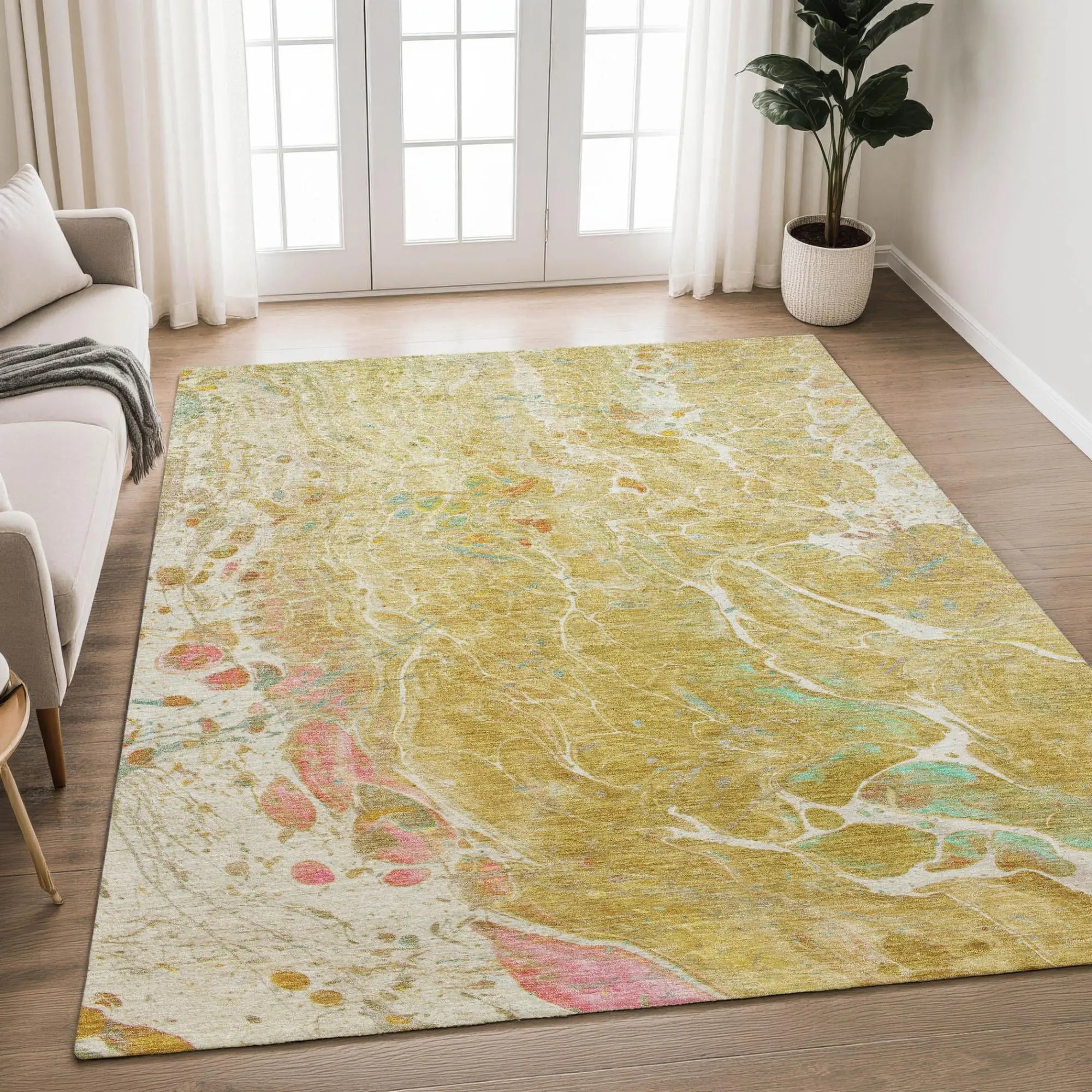 8' X 10' Gold And Wheat Abstract Washable Indoor Outdoor Area Rug Homeroots Outdoor