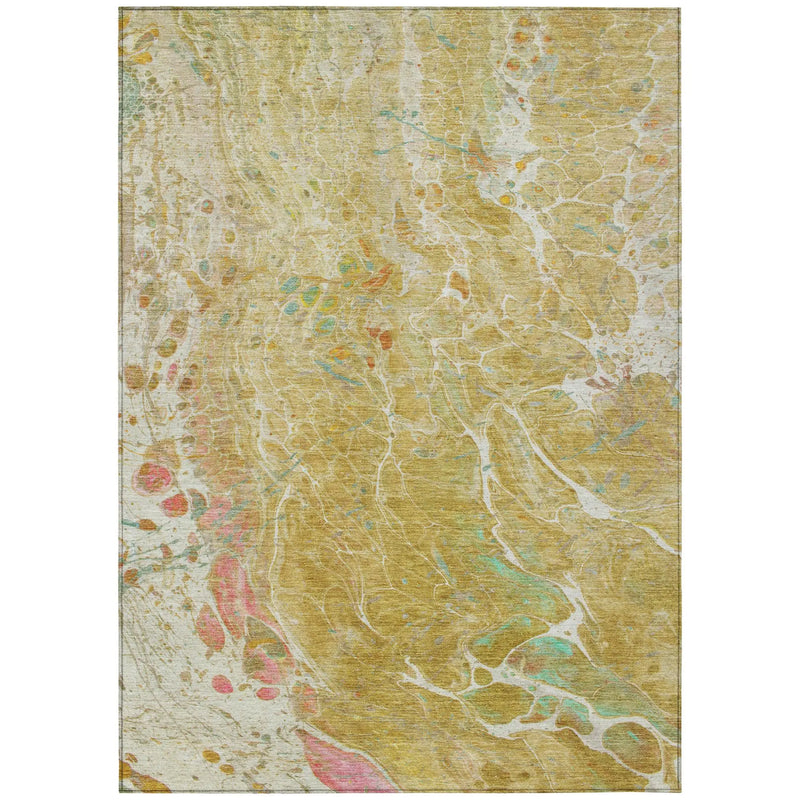 8' X 10' Gold And Wheat Abstract Washable Indoor Outdoor Area Rug Homeroots Outdoor