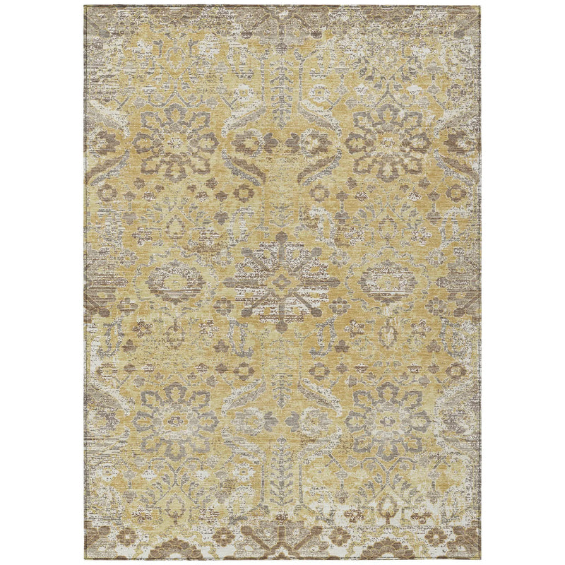 8' X 10' Gold And Wheat Damask Washable Indoor Outdoor Area Rug Homeroots Outdoor