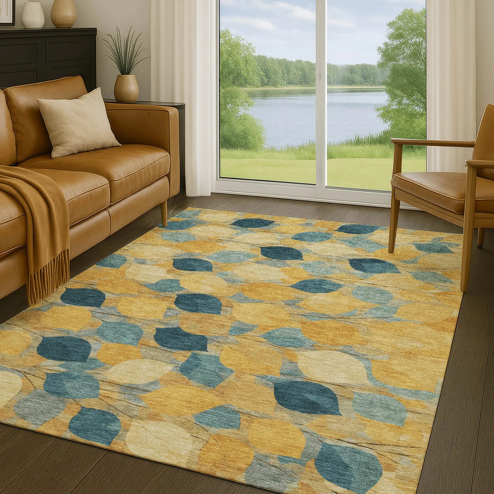 8' X 10' Gold And Wheat Floral Washable Indoor Outdoor Area Rug Homeroots Outdoor
