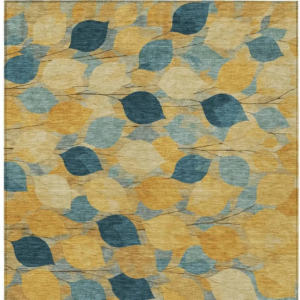 8' X 10' Gold And Wheat Floral Washable Indoor Outdoor Area Rug Homeroots Outdoor