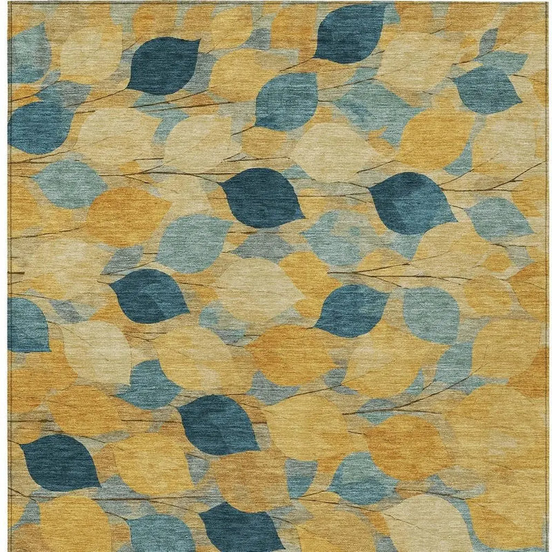 8' X 10' Gold And Wheat Floral Washable Indoor Outdoor Area Rug Homeroots Outdoor