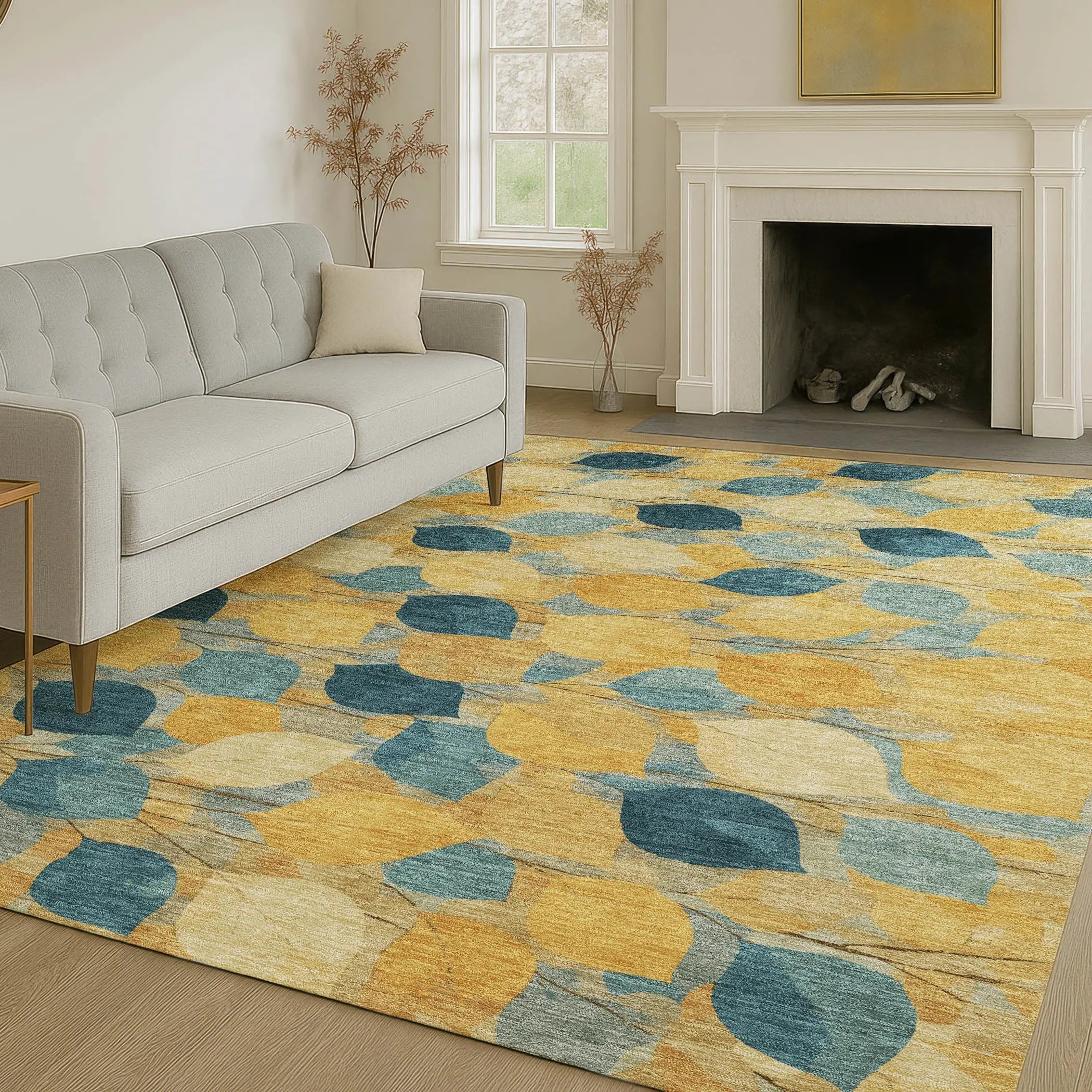 8' X 10' Gold And Wheat Floral Washable Indoor Outdoor Area Rug Homeroots Outdoor