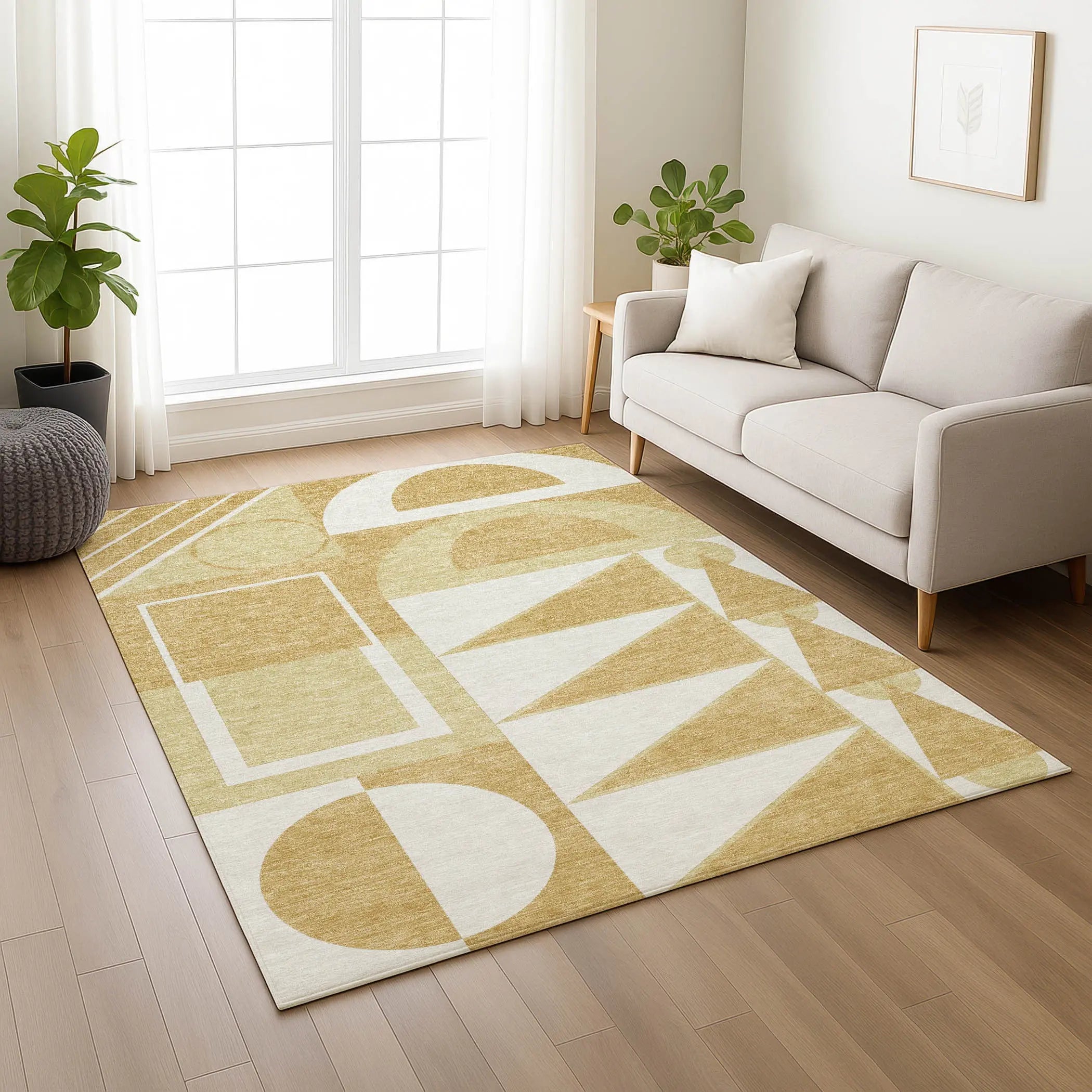 8' X 10' Gold And Wheat Geometric Washable Indoor Outdoor Area Rug Homeroots Outdoor