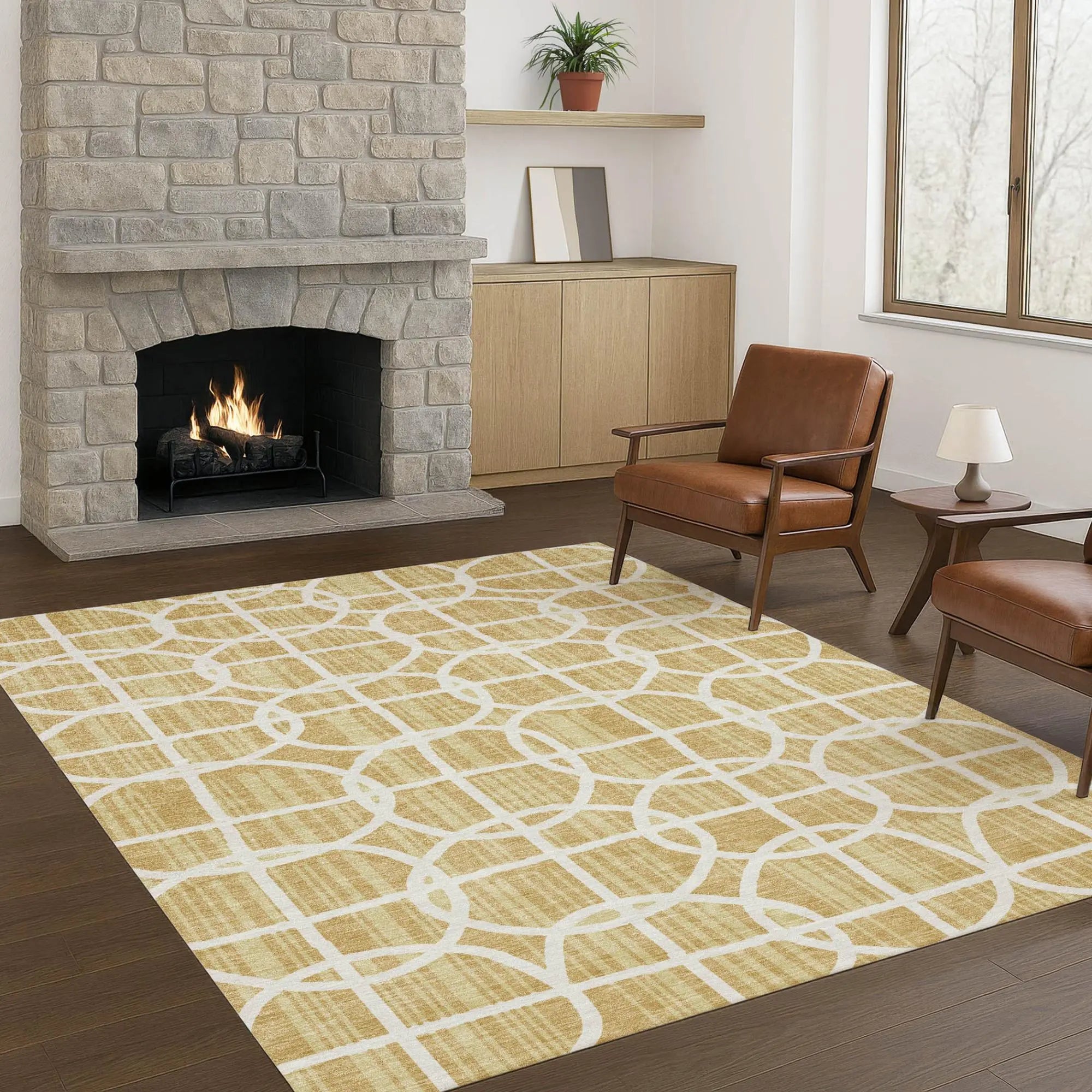8' X 10' Gold And Wheat Geometric Washable Indoor Outdoor Area Rug Homeroots Outdoor