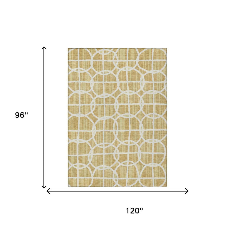 8' X 10' Gold And Wheat Geometric Washable Indoor Outdoor Area Rug Homeroots Outdoor