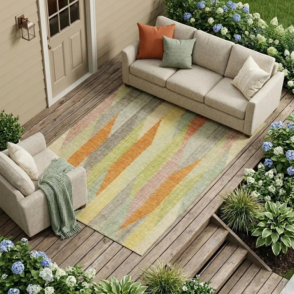 8' X 10' Gold And Wheat Striped Washable Indoor Outdoor Area Rug Homeroots Outdoor
