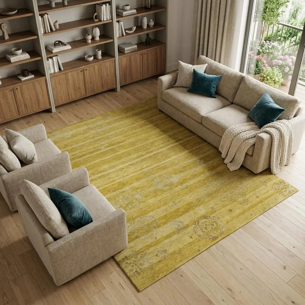 8' X 10' Gold And Yellow Striped Hand Knotted Area Rug Homeroots Home Decor