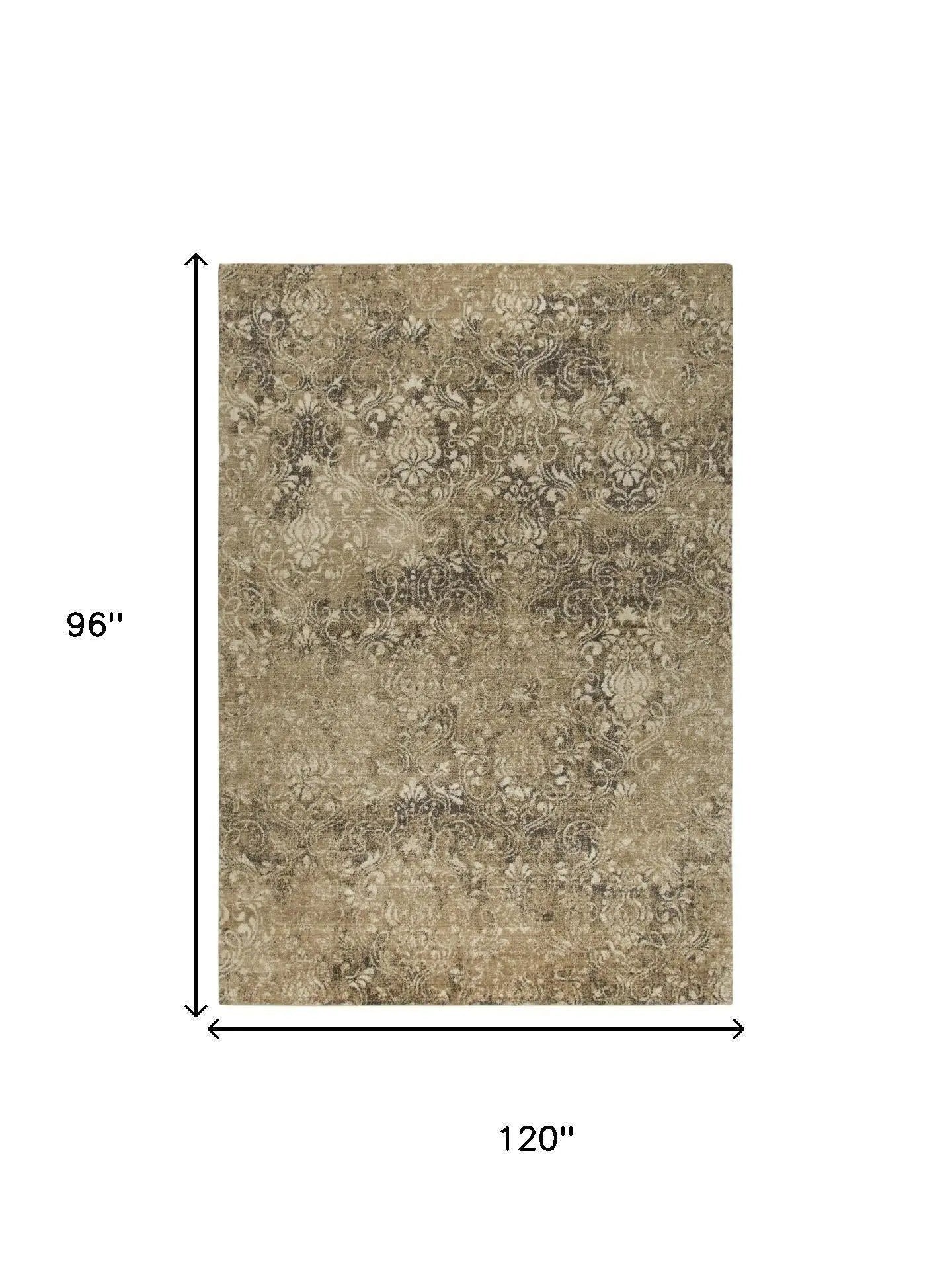 8' X 10' Gold Beige And Ivory New Zealand Lambs Wool Damask Hand Carved Handmade Area Rug Homeroots Home Decor