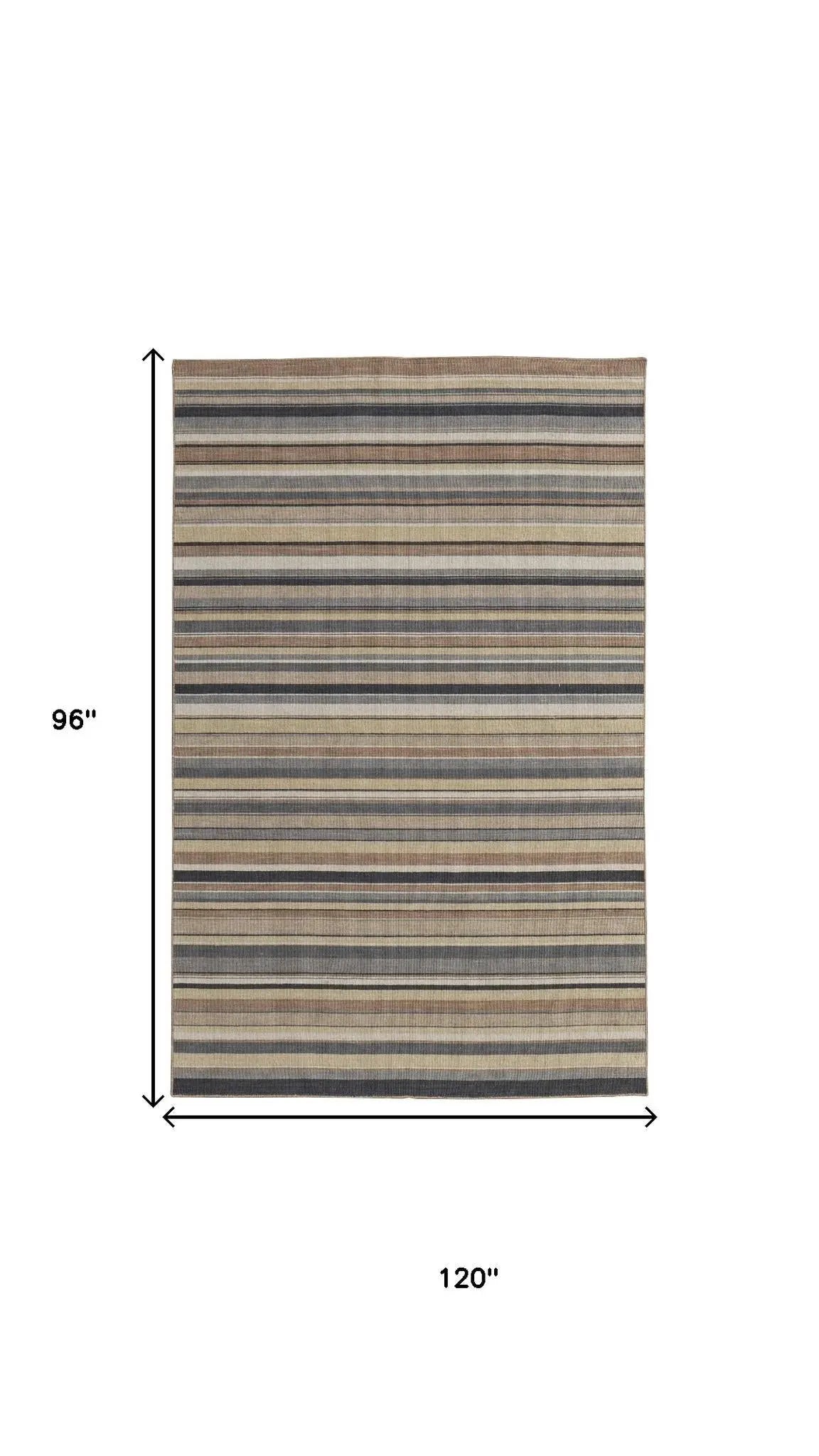 8' X 10' Gold Gray And Tan Wool Striped Hand Knotted Area Rug Homeroots Home Decor