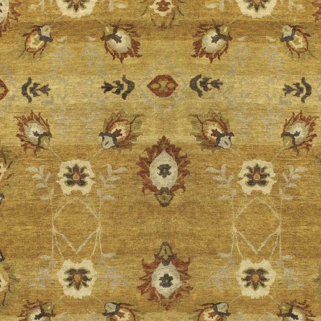 8' X 10' Gold Tan And Red Wool Floral Hand Knotted Area Rug Homeroots Home Decor