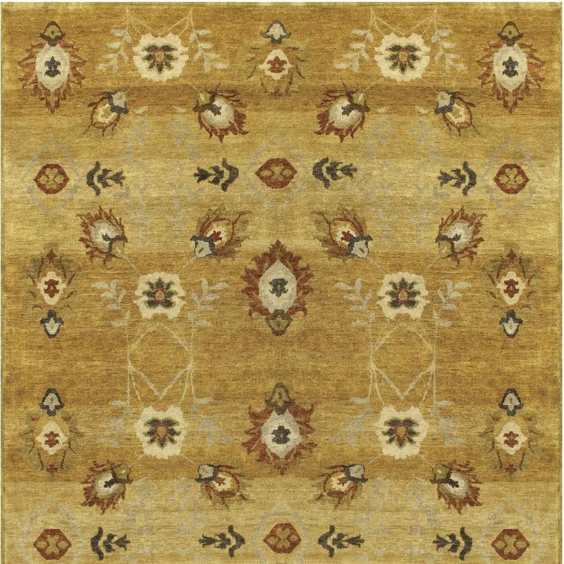 8' X 10' Gold Tan And Red Wool Floral Hand Knotted Area Rug Homeroots Home Decor