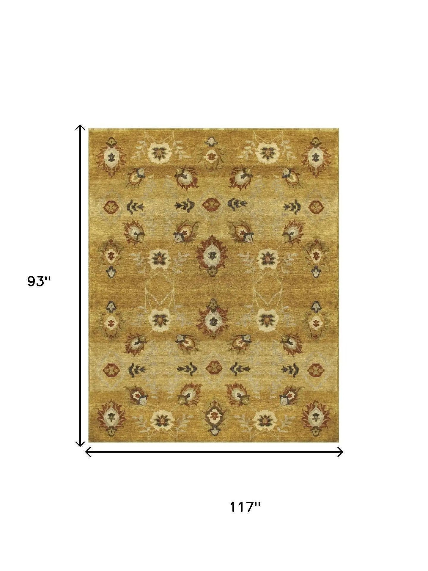 8' X 10' Gold Tan And Red Wool Floral Hand Knotted Area Rug Homeroots Home Decor