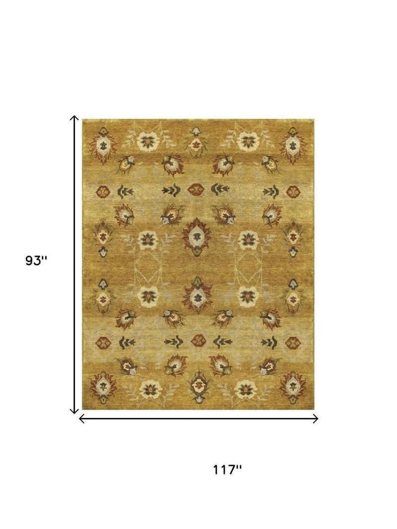 8' X 10' Gold Tan And Red Wool Floral Hand Knotted Area Rug Homeroots Home Decor