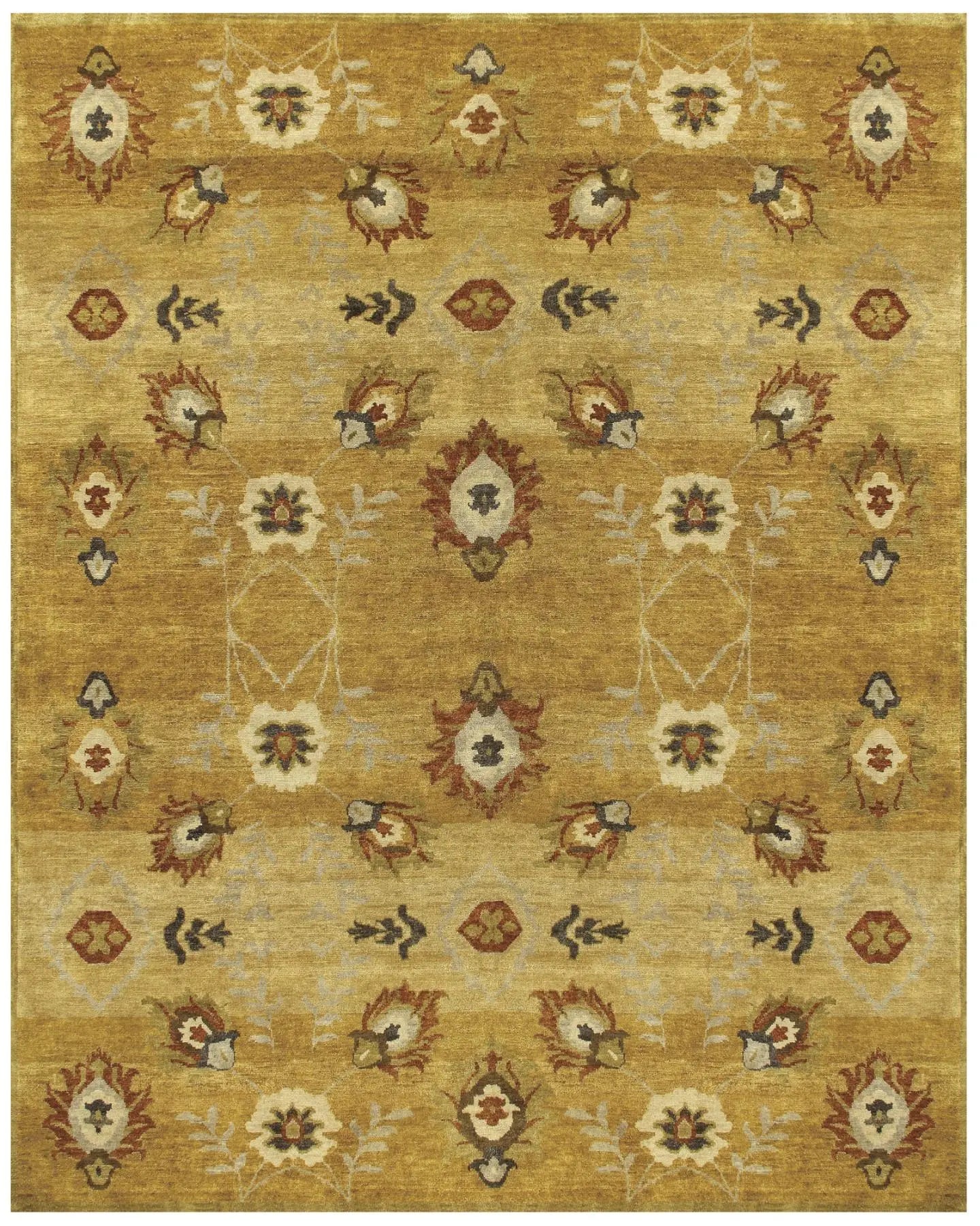 8' X 10' Gold Tan And Red Wool Floral Hand Knotted Area Rug Homeroots Home Decor