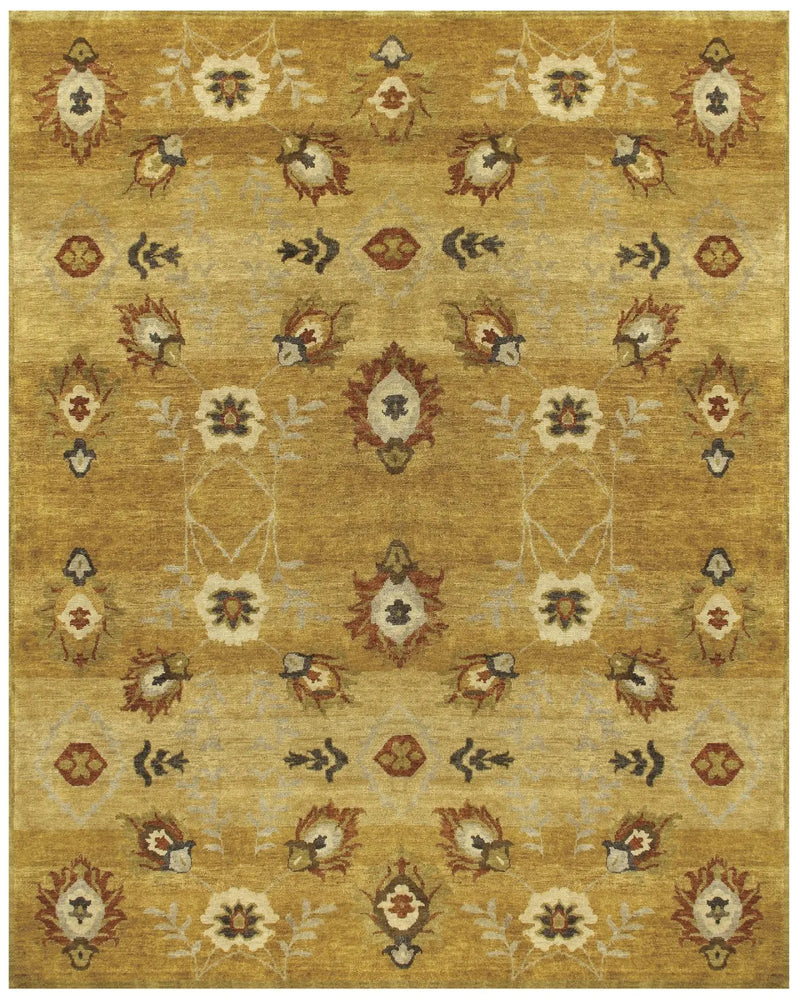 8' X 10' Gold Tan And Red Wool Floral Hand Knotted Area Rug Homeroots Home Decor