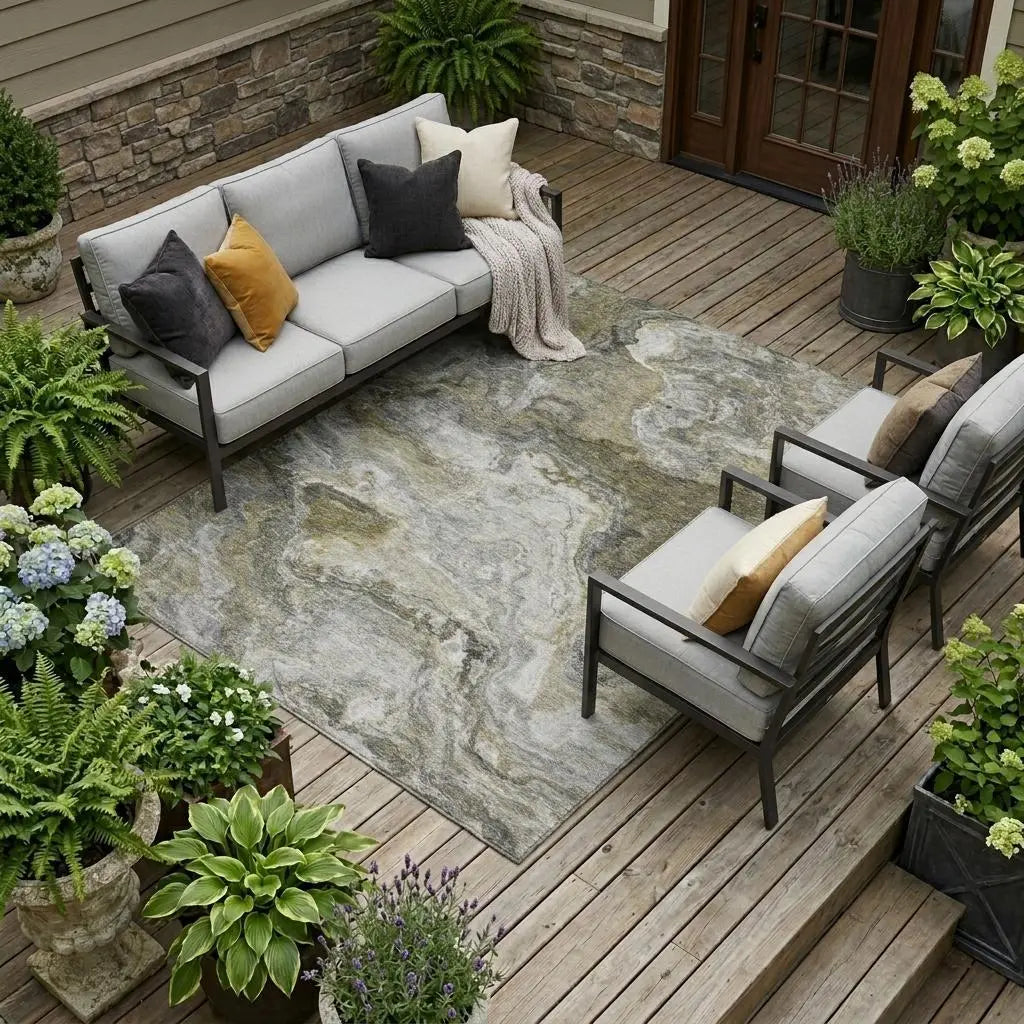 8' X 10' Granite Gray And Gray Abstract Washable Indoor Outdoor Area Rug Homeroots Outdoor