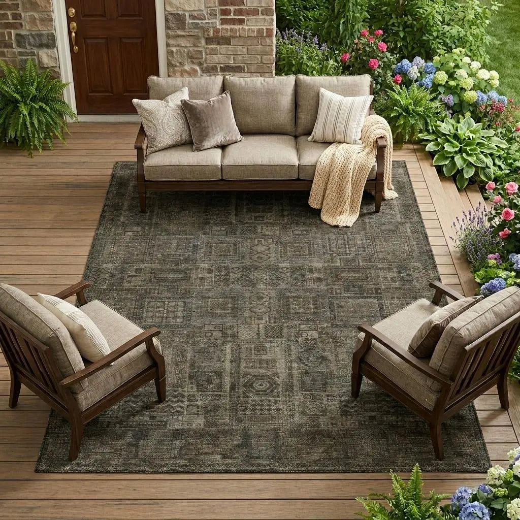 8' X 10' Granite Gray And Gray Oriental Washable Indoor Outdoor Area Rug Homeroots Outdoor