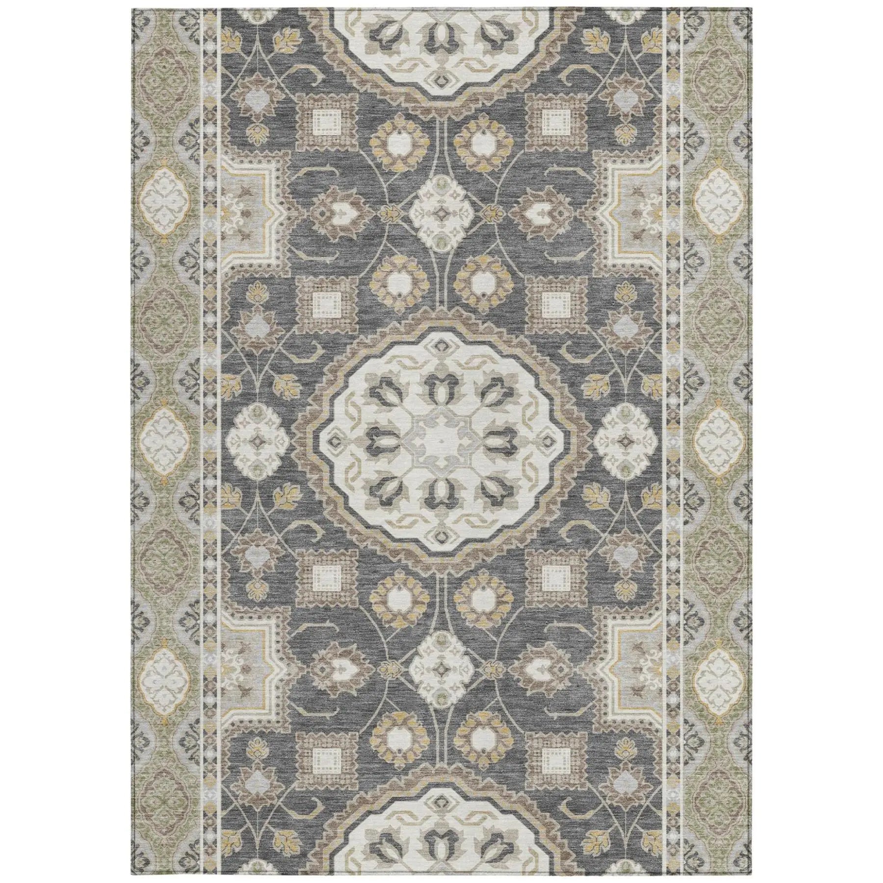 8' X 10' Graphite And Gray Floral Medallion Washable Indoor Outdoor Area Rug Homeroots Outdoor