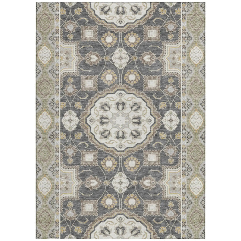 8' X 10' Graphite And Gray Floral Medallion Washable Indoor Outdoor Area Rug Homeroots Outdoor