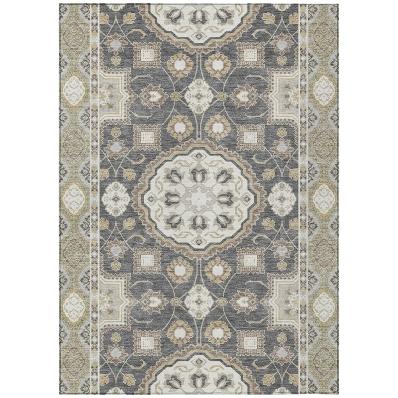 8' X 10' Graphite And Gray Floral Medallion Washable Indoor Outdoor Area Rug Homeroots Outdoor
