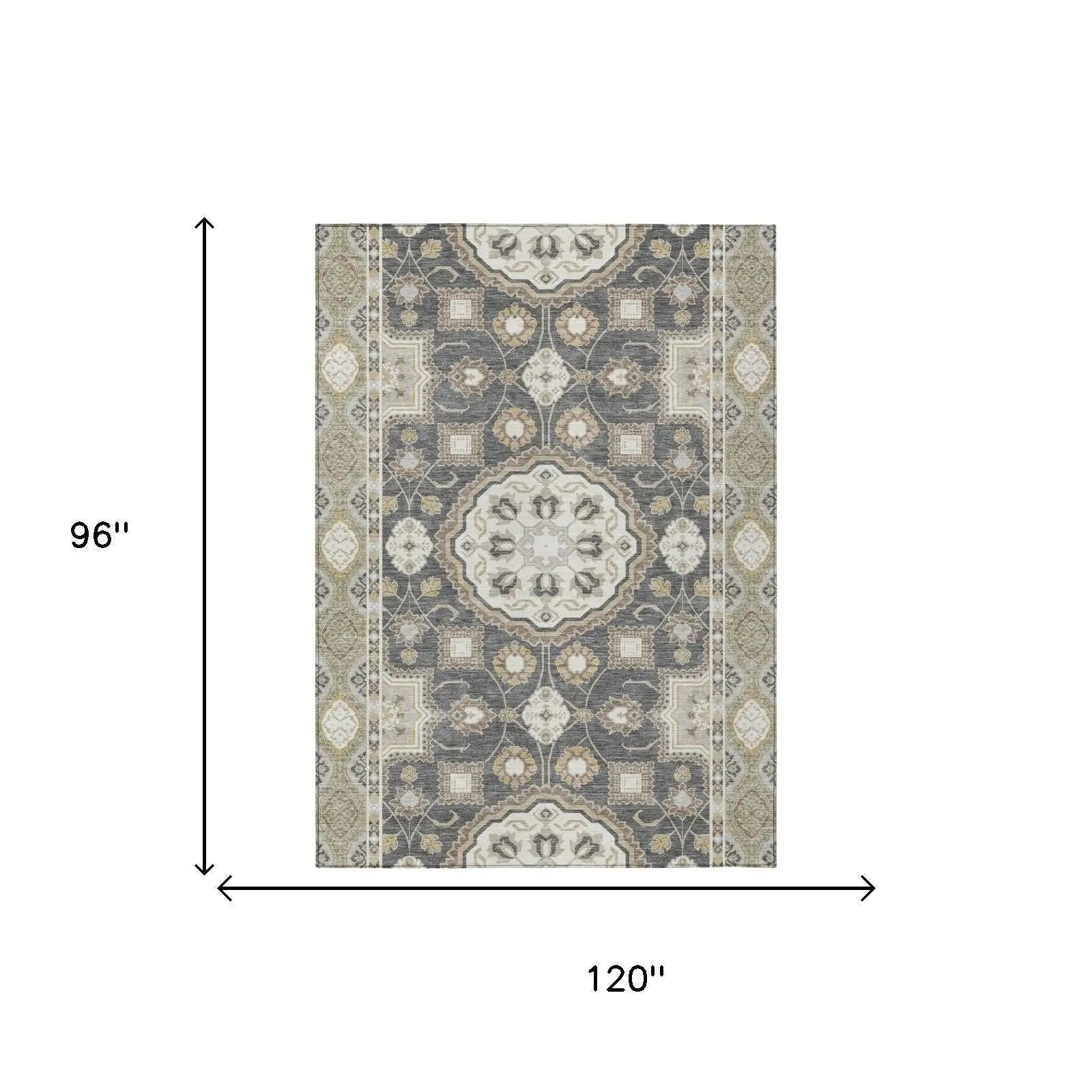 8' X 10' Graphite And Gray Floral Medallion Washable Indoor Outdoor Area Rug Homeroots Outdoor